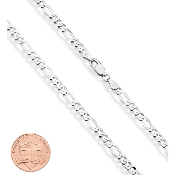 Unisex Length 22 Inch 925 Sterling Silver Italian 5mm Figaro Chain Necklace - Picture 3 of 6